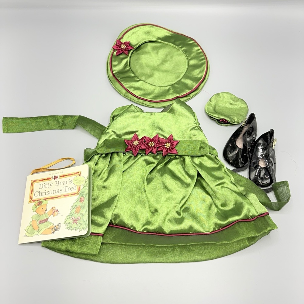 American Girl Bitty Baby Poinsettia Set Holiday Outfit w Book Shoes Incomplete